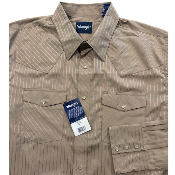 Wrangler Other - Wrangler Western Shirt Men's XL Satin Brown Gold Striped Pearl Snap Cowboy Rodeo